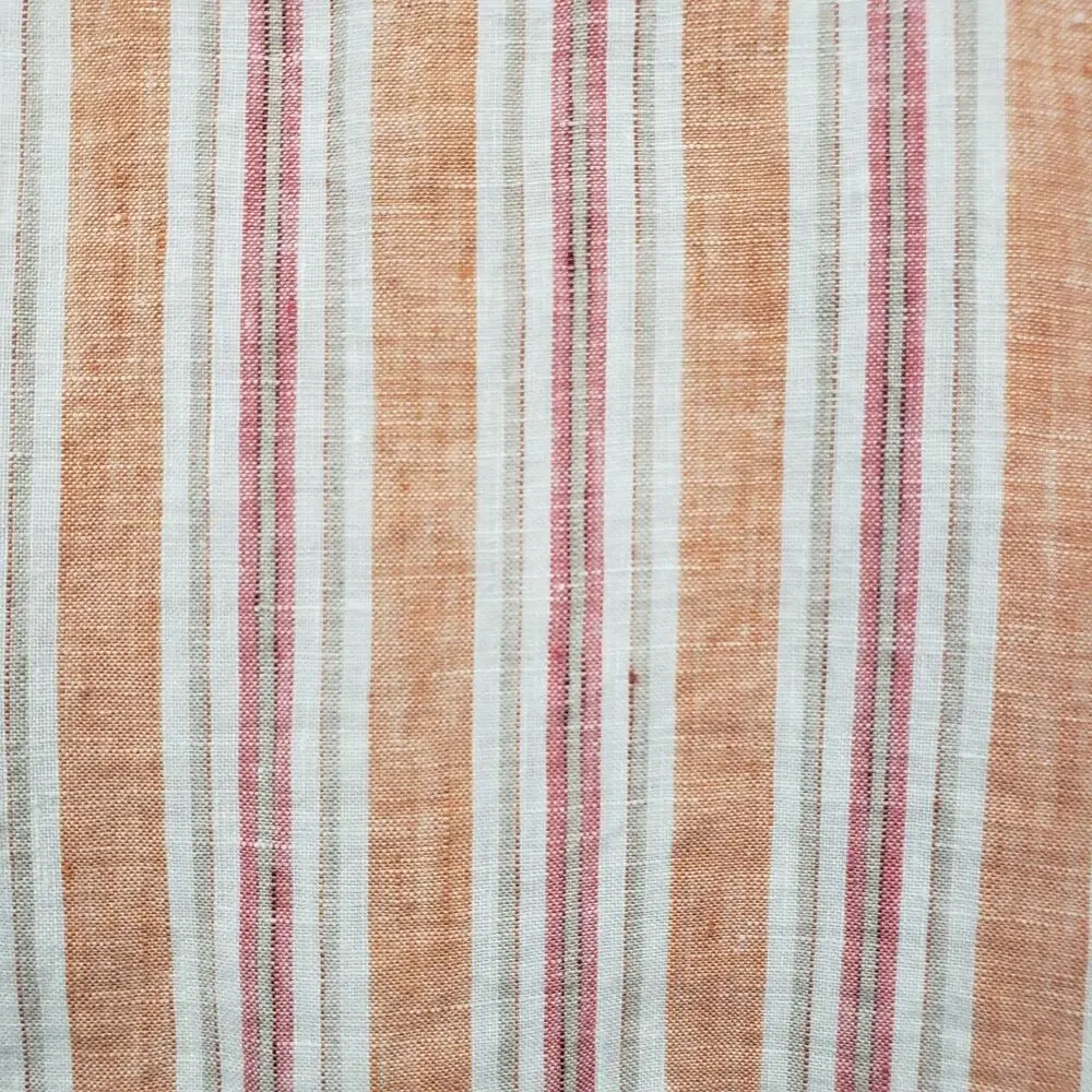 Banana Republic Linen Shirt Men S 14 / 14.5  Orange Stripe Long Sleeve Button Up